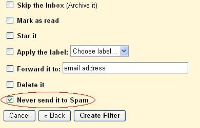 Applying an Email Address to the Filter to Allow It Through